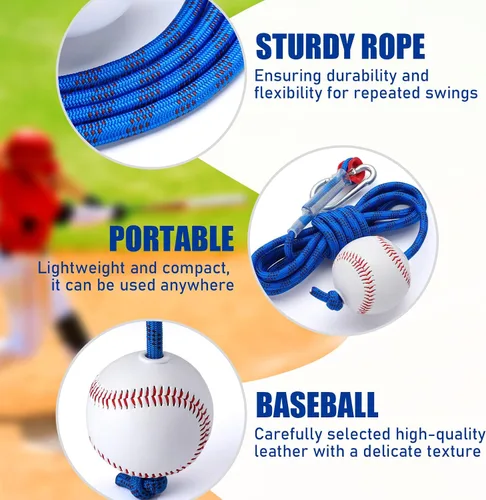 Miniatura 3 de TOBWOLF Entrenador de bateo de béisbol, sóftbol, bateo, entrenamiento de práctica de bateo, ayuda al béisbol en una cuerda, equipo de práctica