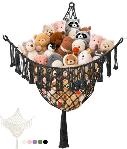 Red grande para animales de peluche, resistente hecha a mano, red de peluche natural totalmente tejida a mano, ahorra espacio para más de 50