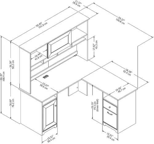 Miniatura 3 de Bush Furniture Cabot - Escritorio para computadora en forma de L con gabinete, 60W, en lino blanco roble