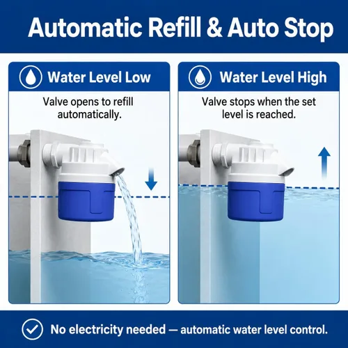 Miniatura 5 de Válvula de flotador de agua automática roscada NPT de 1 pulgada, válvula de control automático de nivel de agua de PVC resistente para canal de agua