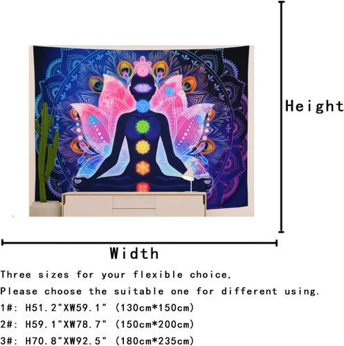 Miniatura 5 de Maccyafst Seven Chakra Yoga Meditación Colgante de Pared – Colorido Mandala Indio Hippie Chakra Tapiz para habitación de estudio (H51.2 W59.1)
