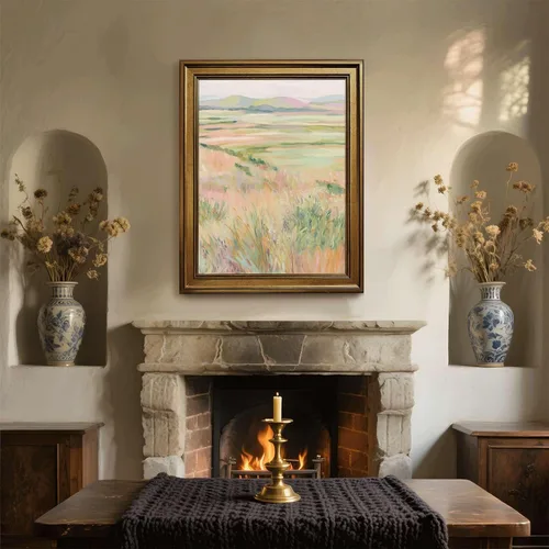 Miniatura 7 de Framed Pastel Meadow Landscape Poster Canvas Print Art, Modern Wall Art Painting, Pictures, Minimalist Aesthetic Art Print, Elegant Wall Decor, Home