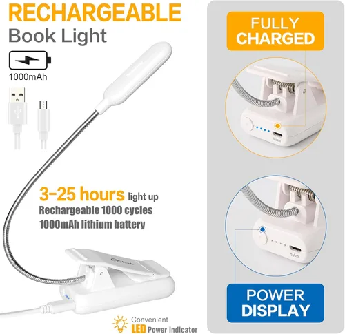 Miniatura 5 de VAVOFO Luz de lectura con clip para cama para niños, 7 LED con luz de lectura de 9 niveles blanco cálido y frío luz de día, lámpara de cuidado
