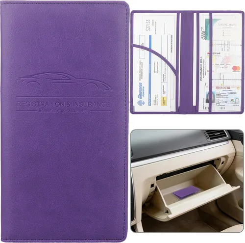 Miniatura 15 de Soporte para Registro y Seguro de Auto, Organizador de Guantera de Vehículo de Piel Sintética Premium - para Licencia de Conducir, Tarjetas y Negro