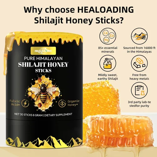 Miniatura 5 de Palitos de miel Shilajit del Himalaya para hombres: Shilajit para mujeres con miel orgánica y azafrán, 30 barras para impulso de energía y apoyo