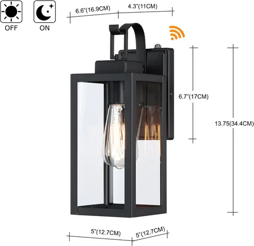 Miniatura 6 de WISBEAM Luz negra para porche al aire libre del anochecer al amanecer, aplique de pared para exteriores de 14 pulgadas, base E26 de 60 W máximo