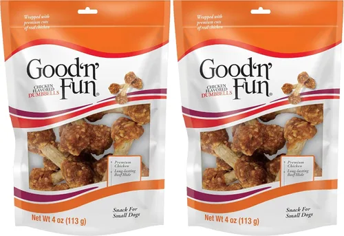 Miniatura 16 de Good 'n' Fun Mancuernas con sabor a pollo, 4 onzas, aperitivos de cuero crudo para perros pequeños