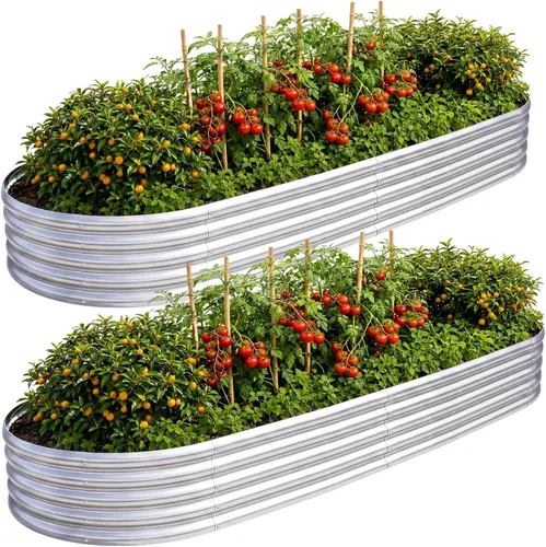Miniatura 8 de AHEONLAR Paquete de 2 macetas de jardín elevadas galvanizadas de 4 x 2 x 1 pies, caja ovalada grande de metal, resistente y duradera, cajas