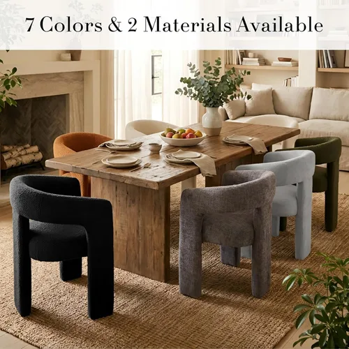 Miniatura 6 de Silla de Comedor Moderna de Chenilla Tipo Barril Tapizada en Tela, Silla de Comedor con Brazo, Cómoda Silla Auxiliar de Acento para Cocina/Sala