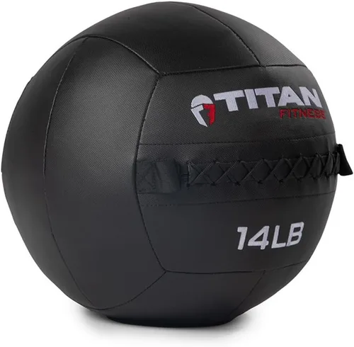 Miniatura 12 de Titan Fitness LB Soft Shell - Bola de pared medicinal con laminado de policompuesto y textura cruzada, agarre antideslizante para lanzar, fuerza