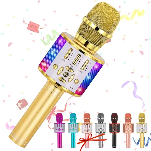Miniatura 15 de Amazmic Máquina de Micrófono de Karaoke para Niños, Micrófono Bluetooth Portátil, Micrófono de Karaoke Inalámbrico de Mano con Luces LED, Regalo