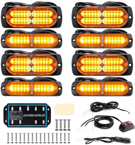 Miniatura 15 de 8 piezas Luces LED Intermitentes Estroboscópicas de Emergencia de Montaje en Superficie con Controlador para Camiones, Vehículos, Automóviles (4Y4W)