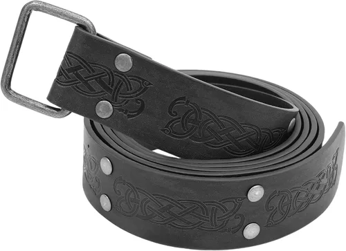 Miniatura 3 de GelConnie Cinturón de cuero vikingo Ren Faire, cinturón medieval para hombre, cinturón ancho de piel sintética, cinturón de cuero renacentista