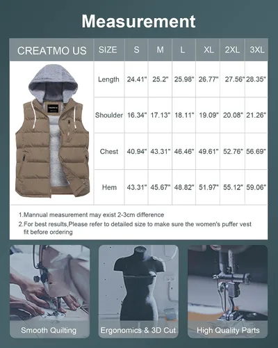 Miniatura 112 de CREATMO US Chaleco cálido para mujer, chaleco grueso acolchado sin mangas con capucha desmontable