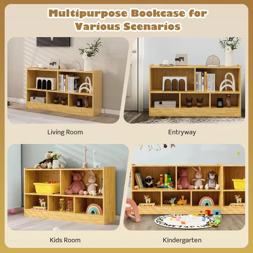 Miniatura 8 de KOTEK Organizador de almacenamiento de juguetes, estantería infantil de 5 cubos, estantería de madera de 3 niveles, estante abierto para guardería