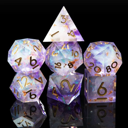 Miniatura 11 de Juego de dados DND de borde afilado de 8 piezas (extra D20) para Calabozos y Dragones – 2 D20 D4 D6 D8 D10 D12 D10% – Dados de resina poliédrica