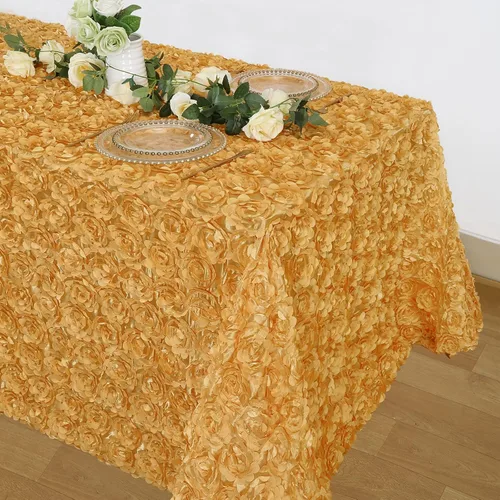 Miniatura 26 de Fanqisi Mantel de rosetón de 50x80 pulgadas, patrón de rosas, color púrpura, mantel de satén con rosetones de lino para decoración de mesa