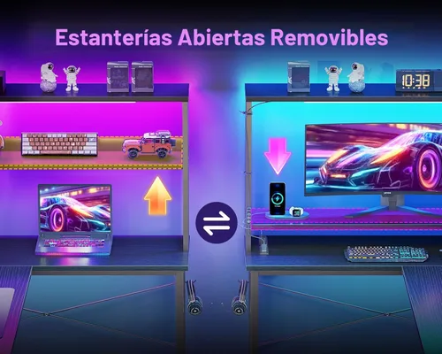 Miniatura 7 de ODK - Escritorio en forma de L de 53 pulgadas con iluminación LED, escritorio reversible para juegos con enchufes de alimentación, mesa de esquina