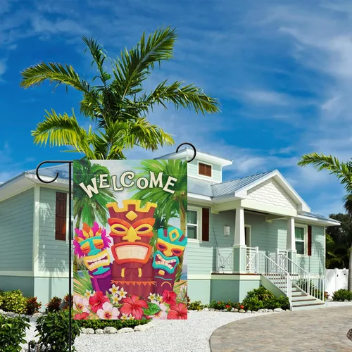 Miniatura 5 de Hzppyz Bandera de bienvenida de verano con texto en inglés "Dogs Red Truck" para jardín, playa y jardín, de doble cara, para recolección náutica