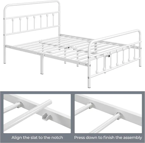 Miniatura 6 de Topeakmart Marco de cama de metal de estilo victoriano tamaño matrimonial con cabecero, base de colchón, no necesita somier, almacenamiento debajo