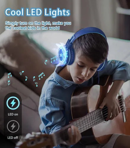 Miniatura 3 de Bywulanda Auriculares para niños con luces LED para la escuela, auriculares USB tipo C para niños con micrófono, limitador de volumen 85/94 dB
