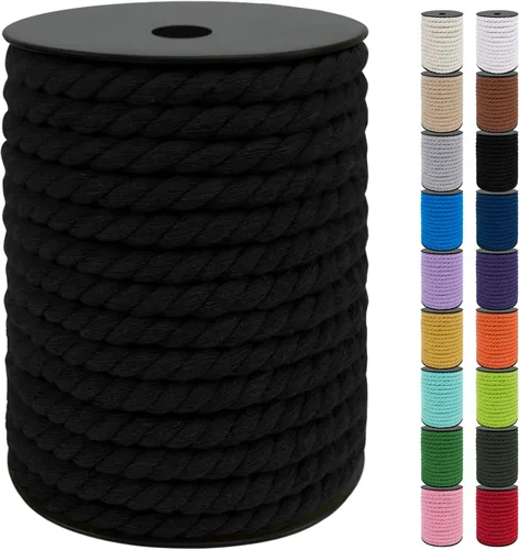 Miniatura 53 de JeogYong Cordón de macramé de 8mm, cuerda de lana de macramé de algodón natural de 131 pies, cordón de algodón trenzado de 3 hebras, hilo de macramé