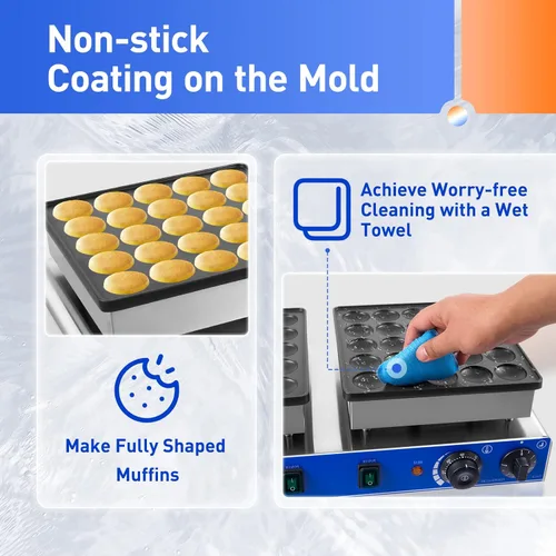 Miniatura 6 de Máquina eléctrica antiadherente para hacer gofres comercial, mini panqueques holandesa, panadero, salud y hogar, multifunción, mini máquina 50pcs
