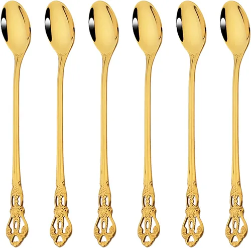 Miniatura 4 de Juego de 6 cucharas de café y té, mini cuchara dorada de acero inoxidable 6 cucharaditas