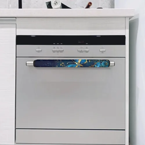 Miniatura 4 de DISNIMO Juego de 2 fundas para manijas de puerta de refrigerador con diseño floral de mariposa azul, protector de decoración de electrodomésticos
