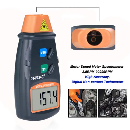 Miniatura 2 de Tacómetro digital láser, AIOMEST Medidor de velocidad sin contacto RPM, probador fotográfico RPM que mide 2.5-99,999 RPM, velocímetro de mano