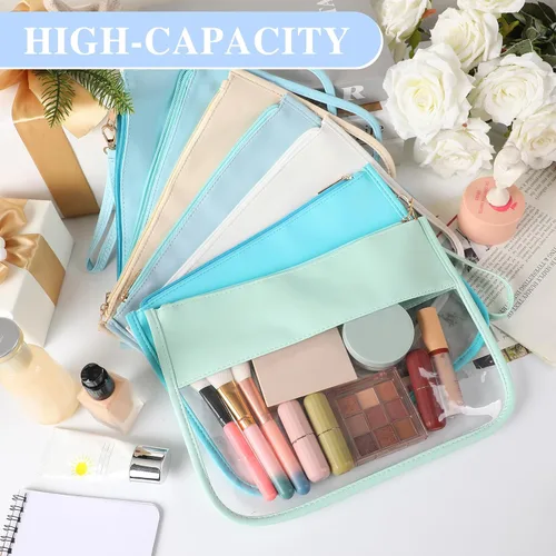 Miniatura 3 de Irenare Bolsa de maquillaje transparente de 16 piezas, bolsa de aseo con cremallera plana, impermeable, bolsa de PVC transparente para cosméticos