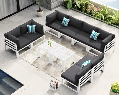 Miniatura 69 de NICESOUL - Juego de 10 muebles de patio extra grandes de aluminio moderno, sofá para exteriores con asiento de 29" de profundidad y ancho, 500 lbs