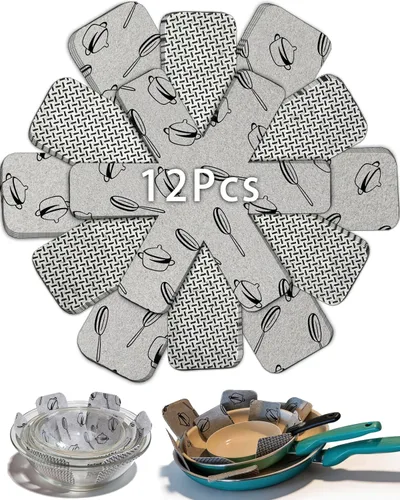 Protectores para ollas y sartenes, juego de 12 y 3 tamaños diferentes, juego de protectores de utensilios de cocina, separadores de ollas y
