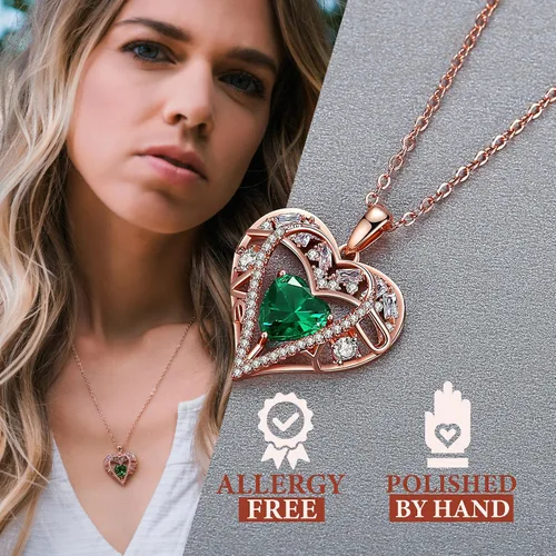 Miniatura 94 de Collar de cristal de 5 corazones, chapado en oro rosa de 18 quilates, colgante con cadena de plata de ley 925 de 18 + 2 pulgadas, joyería de piedra