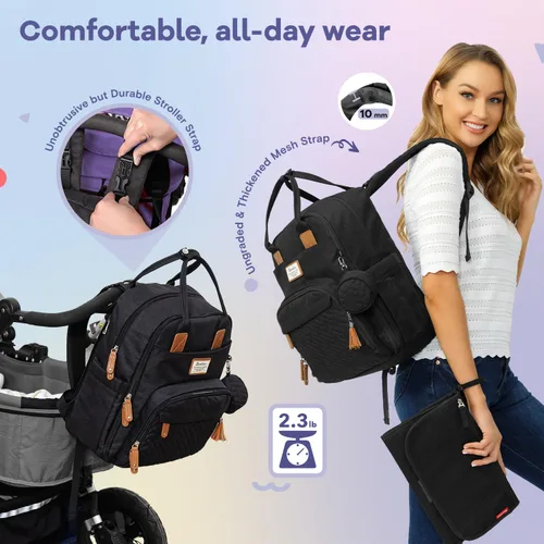 Miniatura 6 de RUVALINO - Mochila de pañales neutrales todo en uno para niños y niñas, mochila de viaje grande multifunción con cambiador portátil, correas