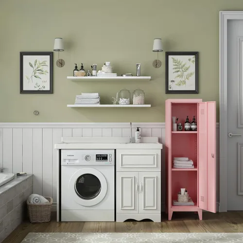 Miniatura 4 de MIOCASA Gabinete de metal para oficina en casa con puertas y estantes con cerradura para archivadores organizadores de abrigos para niños Rosa