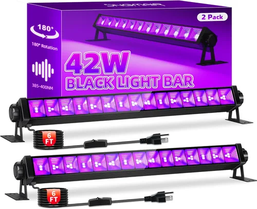 Paquete de 2 barras de luz negra de 42 W para fiesta brillante, luces negras con cable de 6 pies, enchufe e interruptor para fiesta brillante,
