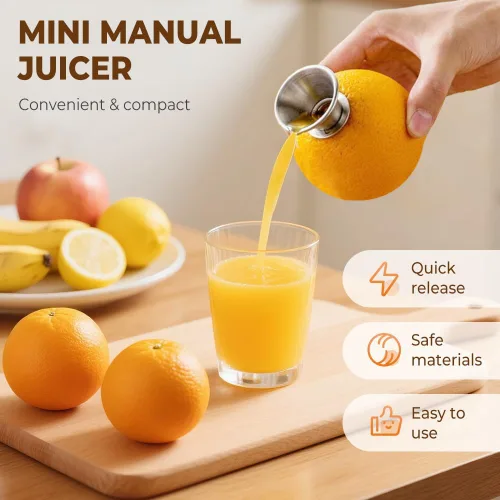 Miniatura 2 de Exprimidor de limón de acero inoxidable, exprimidor manual de cítricos, exprimidor de mano resistente con tapa de rosca para limones, limas