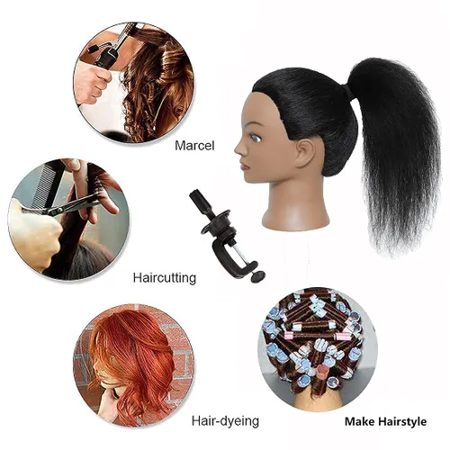 Miniatura 3 de Cabeza de maniquí con cabello humano 100% real, maniquí de cosmetología, cabeza de muñeca, peluquero, práctica de peinado, cabeza de entrenamiento