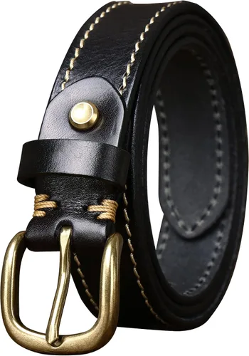 Miniatura 6 de Cinturones para mujer para jeans de 1.1 pulgadas de ancho, cinturones para vestidos de cuero de grano completo con hebilla dorada, caja de regalo