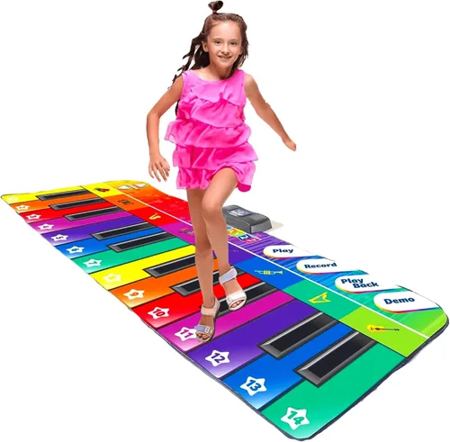 Play22 Alfombrilla de piano de suelo de 6 pies para niños pequeños, tapete de juego de piano gigante, 24 teclas, 8 instrumentos musicales, volumen