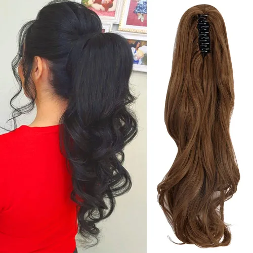 Miniatura 12 de OMGREAT Extensiones de cola de caballo largas con clip, extensiones sintéticas gruesas de 24 pulgadas para mujer, con garra de mandíbula, rubio