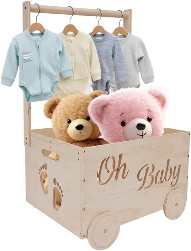 Cestas de regalo para baby shower, armario de madera para bebés y niñas recién nacidos, caja de madera con asa y ruedas, cesta de decoración