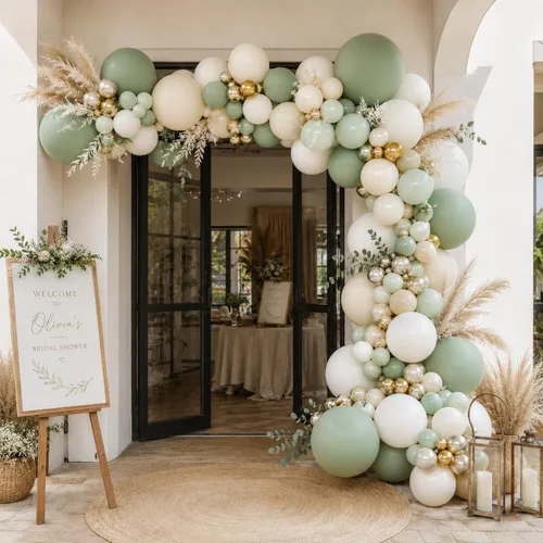 Miniatura 4 de Kit de guirnalda de globos verde salvia, kit de arco de globos verde y blanco, globos de fiesta verde oliva, blanco, dorado, champán, globos