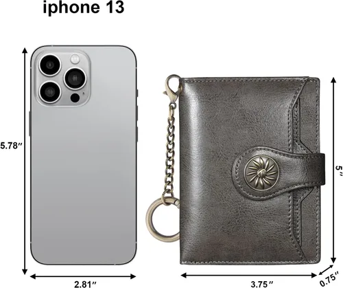 Miniatura 2 de Travelambo Rfid Wallet Mujeres Cuero Bifold Compacto Pequeña Cartera para Mujeres, Gris (Deep Grey), Moda
