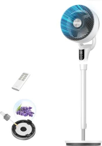 DREO Ventilador para dormitorio, actualizado 2026, flujo de aire de 90 pies, ventilador silencioso de 20 dB, ventilador de pie oscilante de 90° para