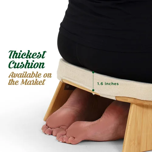 Miniatura 4 de Monk & Llama Banco de meditación – Taburete plegable y ergonómico de bambú – Perfecto banco Seiza silla de meditación para oración y viajes – Beige
