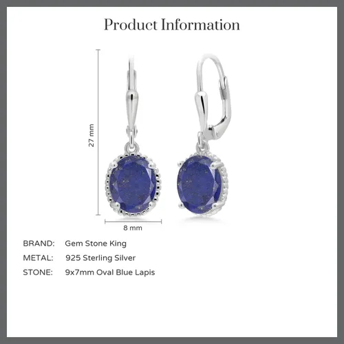 Miniatura 56 de Gem Stone King Aretes colgantes de gota para mujer, plata de ley 925, piedra natal ovalada de 0.354 x 0.276 in, joyería fina, regalos para ella