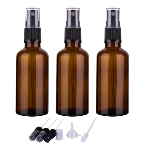 Botellas rociadoras de vidrio ámbar de 2 onzas para aceites esenciales, botella pequeña de spray vacía, spray de niebla fina, juego de 3 Negro Ámbar