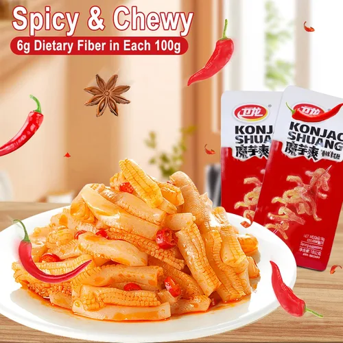 Miniatura 3 de WeiLong Konjac Snack, tiras calientes picantes, aperitivos picantes Latiao La tiao, aperitivos chinos Moyushuang, sabor picante, (), 0.63 oz* 20